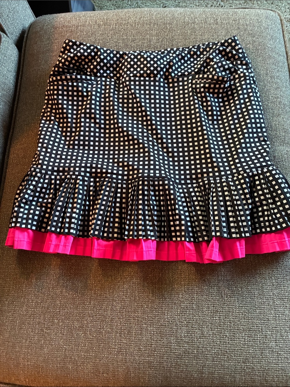 Tail Black & White Checked Mini Skirt with Hot Pink Trim